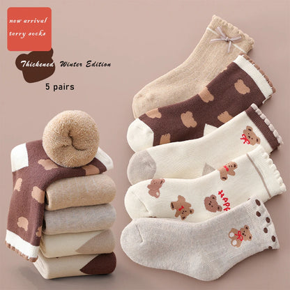 5Pairs 1-14Years Terry Socks For Children Wholesale to Resell Socks Children's Fashion High Elasticity Thickening Socks New