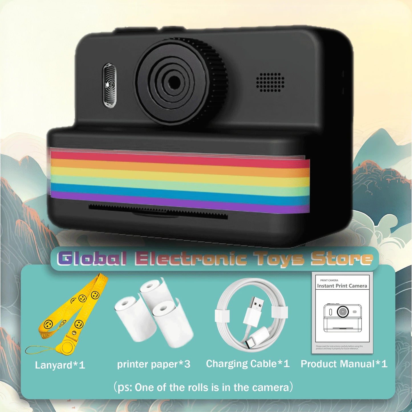 2.8 Inch Large Screen Instant Print Camera, HD Digital Video Camera for Kids, Outdoor Zero Ink Portable Print Toy Camera