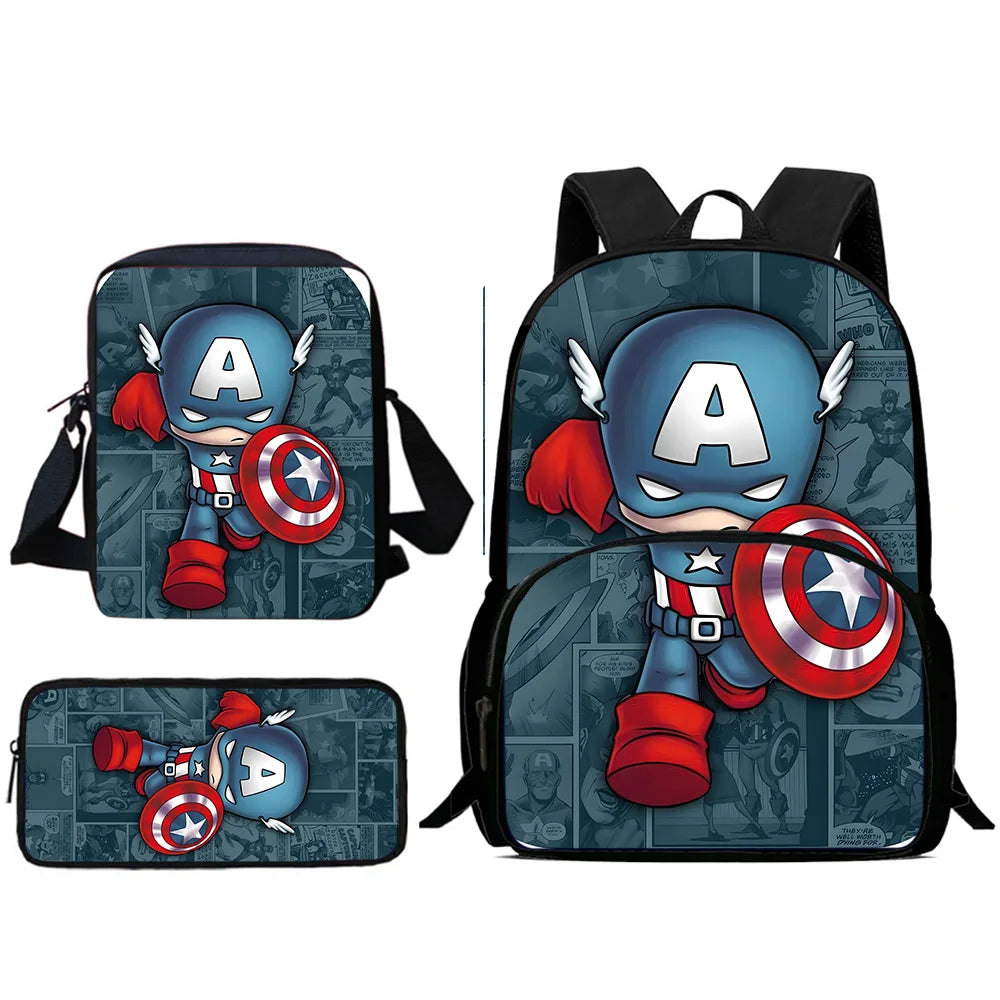 3Pcs Set Captains Americas Child Backpacks Shoulder Bag Pencil Case Pupil Large Capacity School Bags for Boys Girls Best Gift