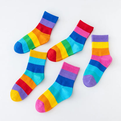 5 Pairs Girl's Rainbow Pattern Socks Cotton Comfortable Breathable Soft Kids Socks