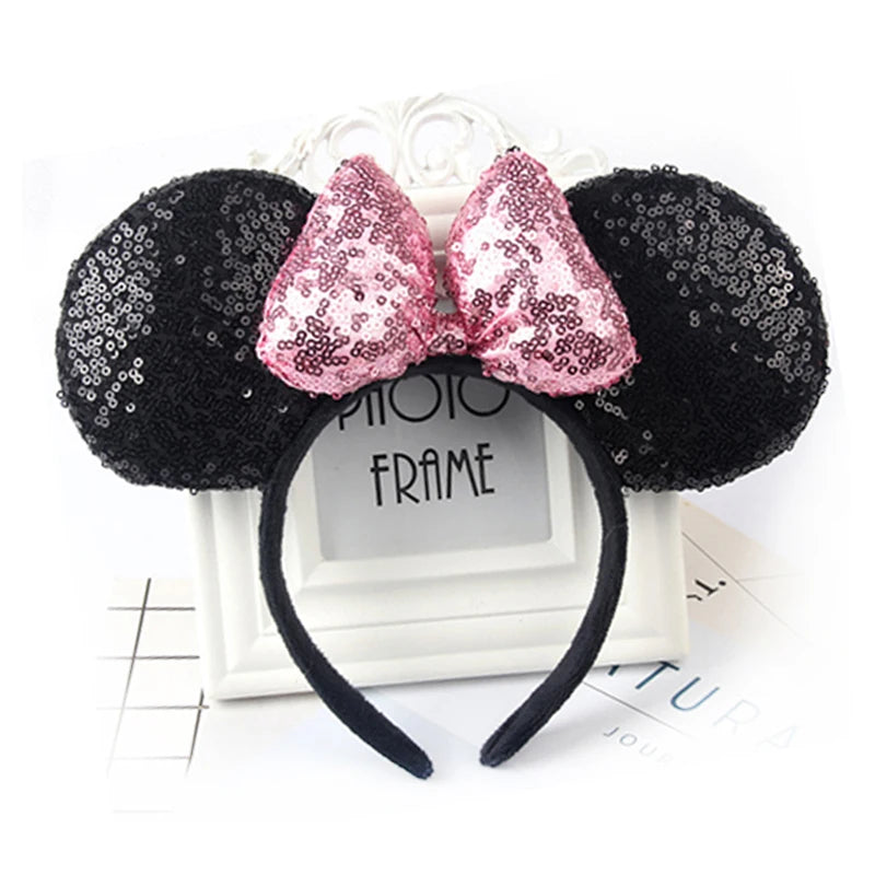 Minnie Mouse Ears Headband Big Size Sequin Bow Women Party Girl Hairband Hot Festival Disney Park Trip DIY Hair Accessories