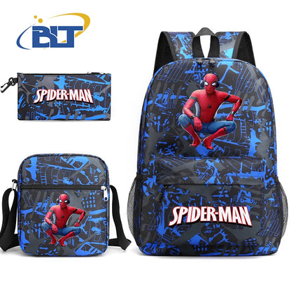 Spiderman printed student school bag set youth backpack shoulder bag pencil case 3-piece set kids gift for boys