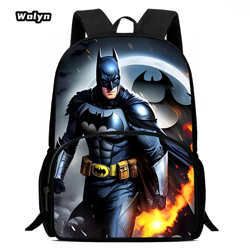 Cartoon Super Hero B-BatmanS LOGO Child Backpack,Shoulder Bag,Pencil Bag for 4-8 Years Old Anime School Bag for BoyGirl BestGift