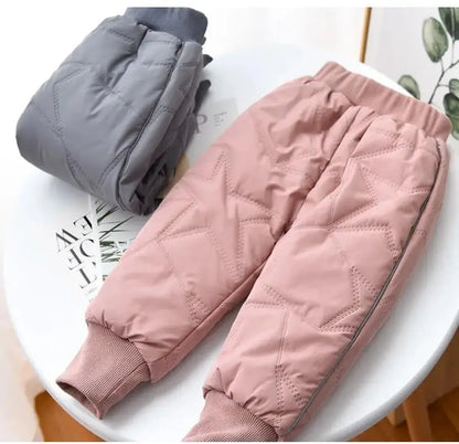 Baby Kids Thick Cotton Ski Pants Boys Girls Winter Plus Velvet Warm Trousers Toddle Waterproof Outdoor Pants For 1-6 Years Old