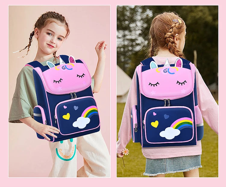 Children's Elementary School Students Schoolbag Girls 1,2,3,4,5,6 Grades 6-12 Years Old Shoulders Backpack Cute Waterproof Light