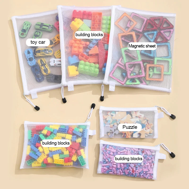 Children's puzzle building block toy storage classification bag transparent zipper mesh bag Storage Tools Cosmetic Organization