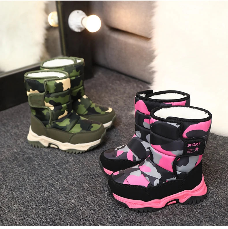 2024 Winter Children Shoes Plush Waterproof Fabric Non-Slip Girl Shoes Rubber Sole Snow Boots Fashion Warm Outdoor Boots