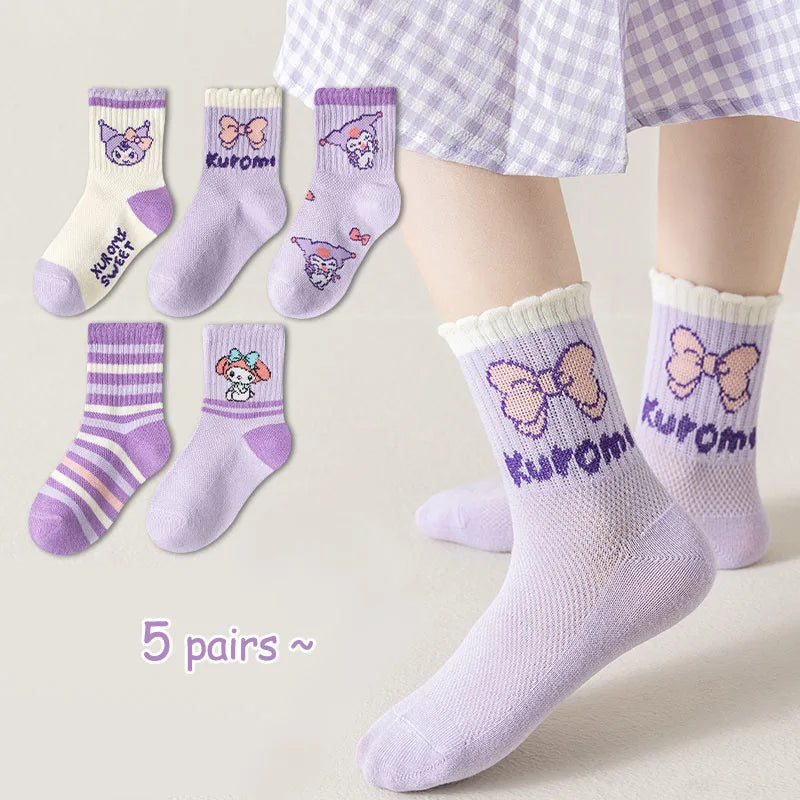 5 pairs of children's socks Girls' socks Cute all-match style CuHK children's mid-tube socks Student sports socks Breathable and