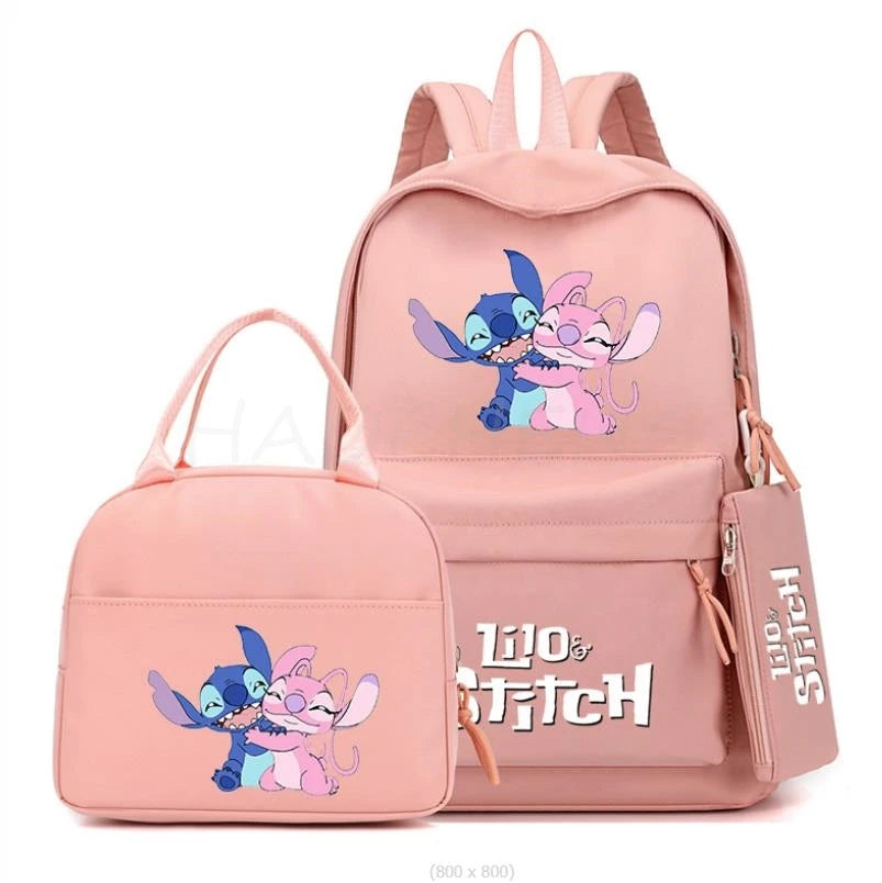 3Pcs/set Disney Lilo Stitch Colorful Backpack With Lunch Bag for Girl Boy Student Teenager Rucksack Women Casual School Bags Set