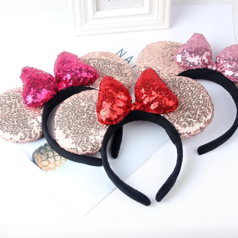 Minnie Mouse Ears Headband Big Size Sequin Bow Women Party Girl Hairband Hot Festival Disney Park Trip DIY Hair Accessories