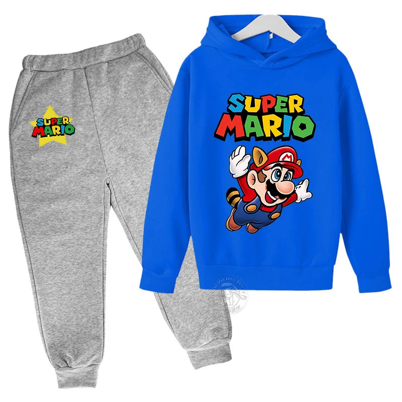 Super Mario Kawaii children's suit street fashion boys and girls suit sports pullover + sweatpants two-piece sports suit