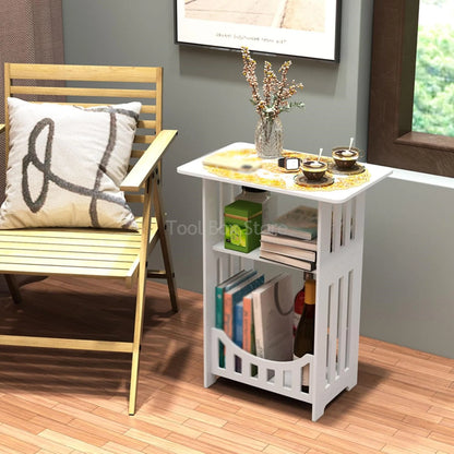 Bedside Table Cabinet Small Square Desks 2-Layers Bookshelf Sundries Holder Living Room Coffee Table Nightstand Storage Shelf