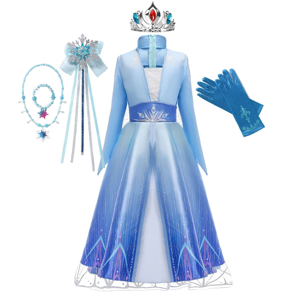 Disney Frozen Girls Dress Elsa 2 Princess Cosplay Costume Kid Fancy Children Gowns Vestidos Snow Queen