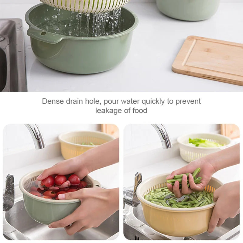 1 Set Double Drain Basket Bowl Washing Storage Basket Strainers Bowls Drainer Vegetable Cleaning Colander Cocina Kitchen Gadgets