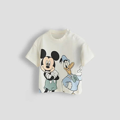 Mickey Mouse Print Tshirt Casual Loose Crewneck Pullover Base Shirt New Style Cartoon Tops Toddler Thin Soft Cute Short Sleeve