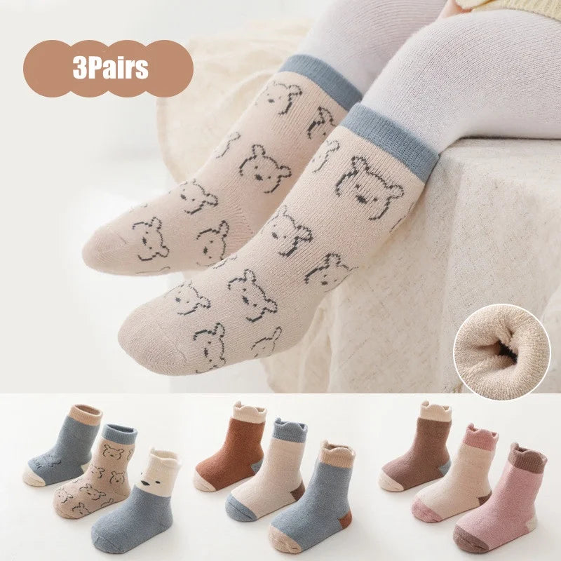 3Pairs/set Autumn New Style Thick Warm Baby Socks Newborn Baby Girl Boy Socks Children's Socks Infants for Winter