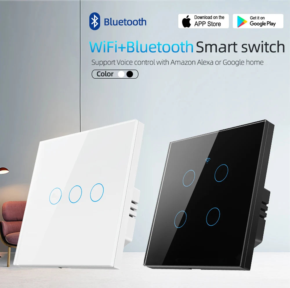 WiFi Smart Switch EU Light Wall Touch Switch 220V Need Neutral Wire Tuya Smart Life Work with Alexa Google Home 1/2/3/4 Gang