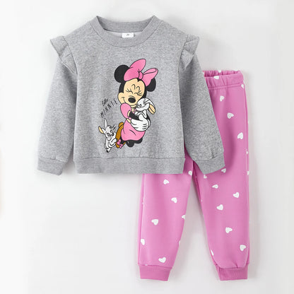 Fall Little Girl Cartoon Minnie Mouse Set Winter Baby Girl Toddler Cute Plus Fleece Costume Kids Casual Disneyland Holiday Set