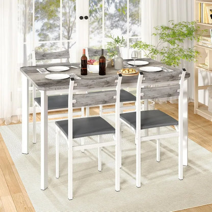 Dining Table Set for 4, 43.3" Dining Room Table with 4 Upholstered PU Leather Chairs, Modern Wood Kitchen Table and Chairs