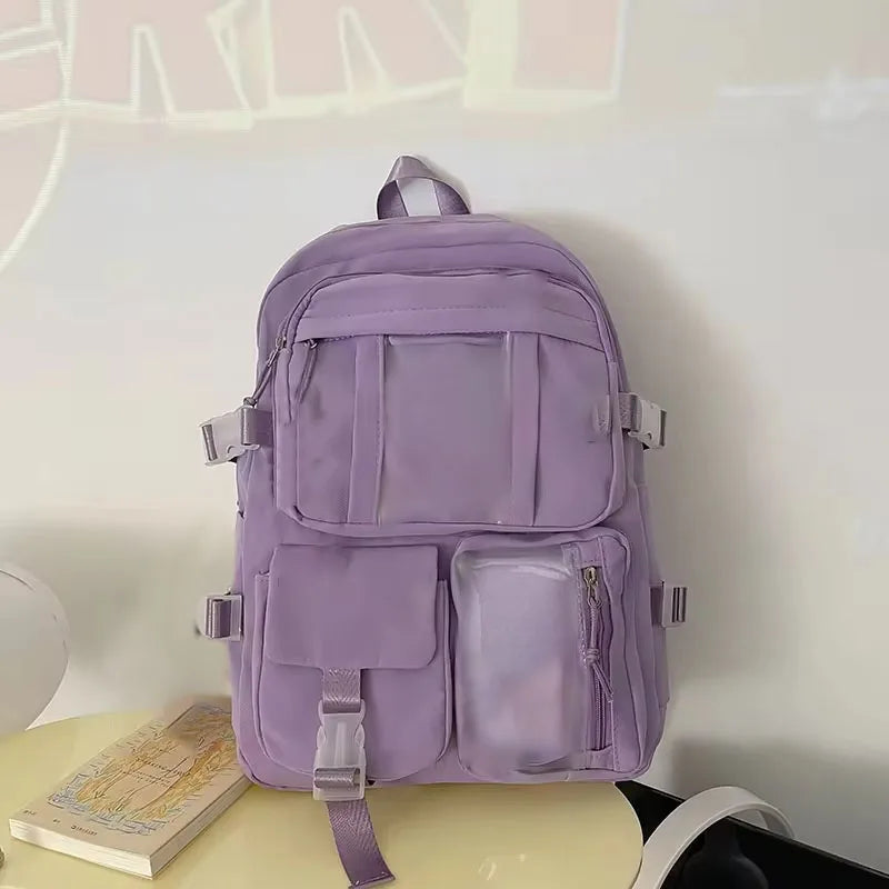 Popular Pink Purple Color Girls High School Student Backpack Bags Without any accessory version