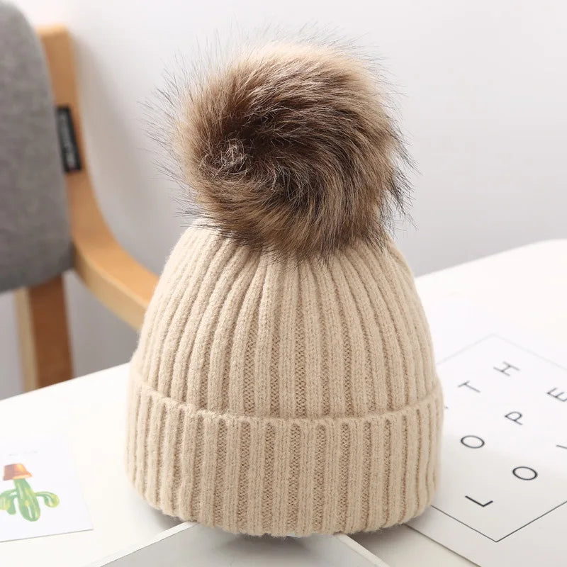 Solid Color Baby Wool Hat Winter Warm Knitted Beanie Cap for Toddler Boy Girl Cute Pompom Kids Crochet Hats Bonnet