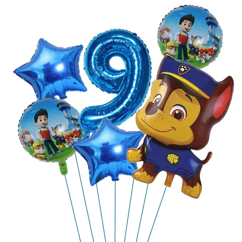 6pcs Cartoon Paw Patrol Theme Foil Balloon Number Balloon Childrens Birthday Party Decoration Baby Gift Party Chase Skye Balloon