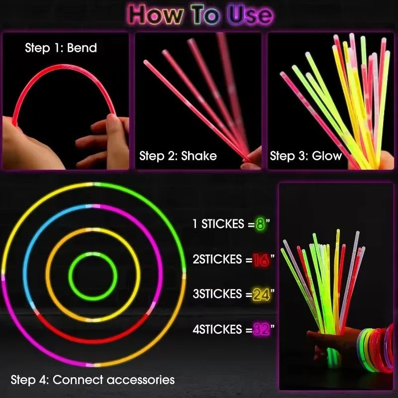 10/100Pcs Fluorescence Sticks Party Multicolor Glowing Stick Bright Colorful Light Bright Bendable Glow Bracelet Party Supplies