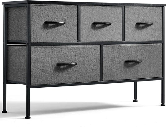 HOME Dresser for Bedroom with 5 Drawers, Fabric Long Dresser, Wide Chest of Drawers, Storage Organizer Unit for Closet,