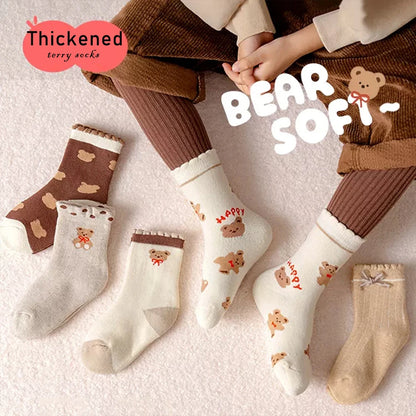 5Pairs 1-14Years Terry Socks For Children Wholesale to Resell Socks Children's Fashion High Elasticity Thickening Socks New