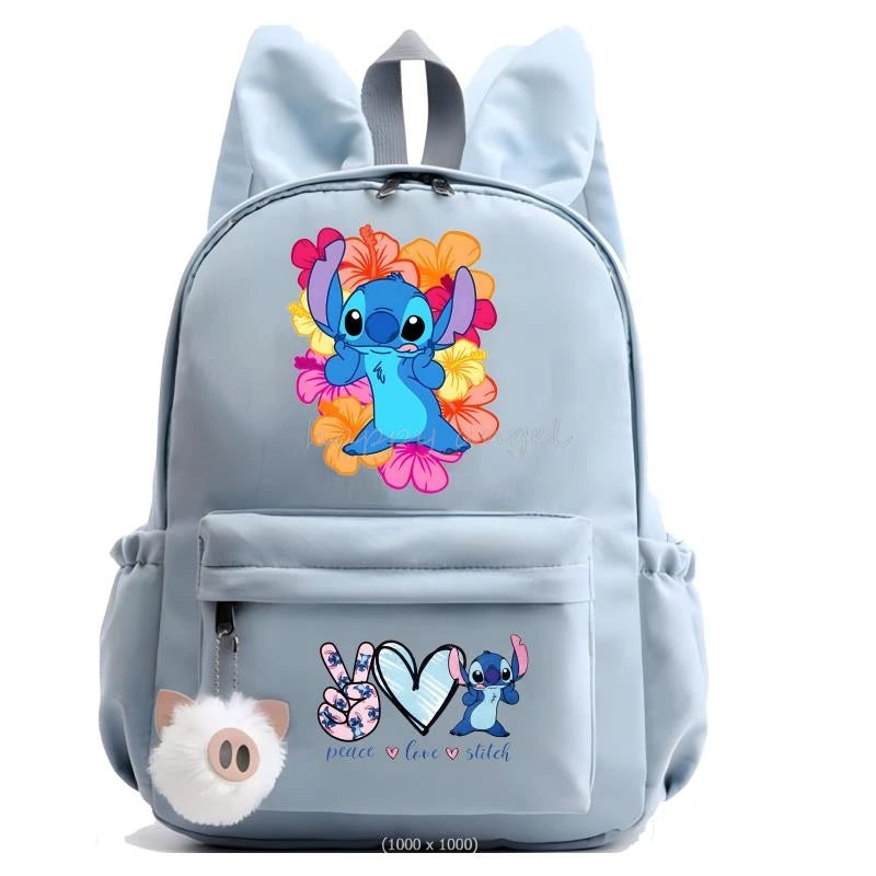 Hot Disney Lilo Stitch Backpack for Girls Boys Student Teenager Rucksack Women Casual School Bags Travel Rabbit Ears Mochila