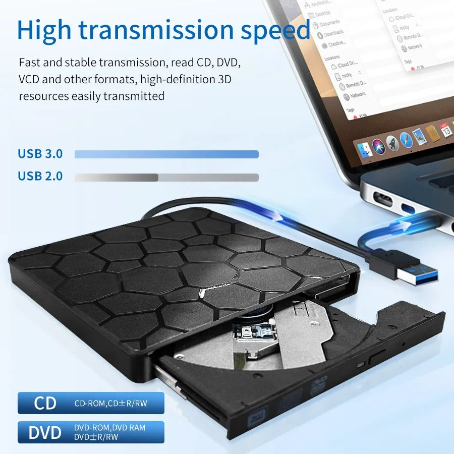 External DVD RW Drive USB 3.0 Type C 2 in 1 Interface Slim DVD CD Writer Burner Reader Player Optical Drive For Laptop PC