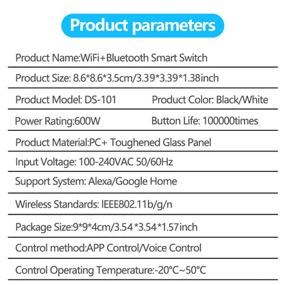 WiFi Smart Switch EU Light Wall Touch Switch 220V Need Neutral Wire Tuya Smart Life Work with Alexa Google Home 1/2/3/4 Gang