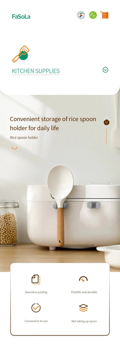 Rice Spoon Holder Silicone Storage Rack, Kitchen Wall-Mounted Cooker Spoon Shelf, Placement Rack, White