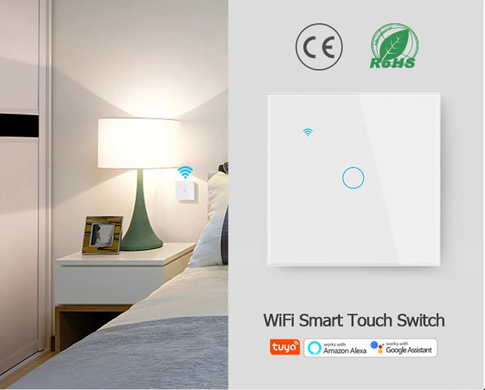 WiFi Smart Switch EU Light Wall Touch Switch 220V Need Neutral Wire Tuya Smart Life Work with Alexa Google Home 1/2/3/4 Gang