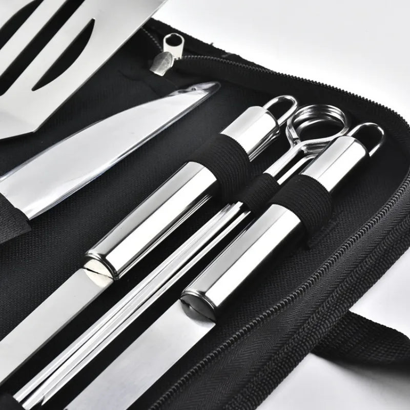 Stainless steel oven set barbecue combination tool outdoor BBQ barbecue set barbecue set storage portable cloth bag baking tool