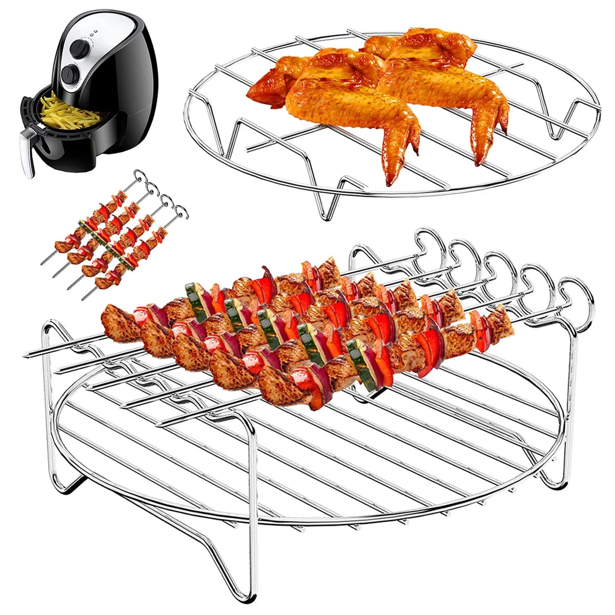 Air Fryer Stainless Steel Rack Tray&Steaming Racks Air Fryer Tools Baking Pan BBQ Gril Baking Cooker Accessories Cooking Tools