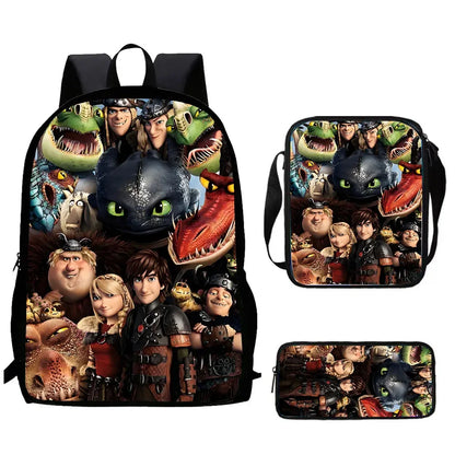 Cartoon How to T-Train Your D-Dragon Child School Backpack With Shoulder Bags Pencil Bags,School Bags for Boys Girls,Best Gift