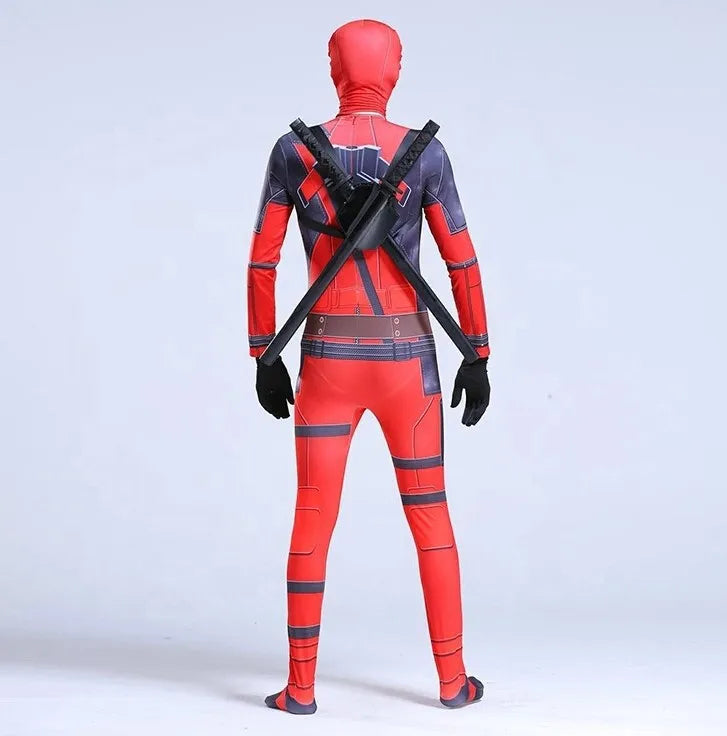 Superhero Deadpool DeadpoolMask Jumpsuit Halloween Adult and Kids Cosplay Party Costume Sword Bag Jumpsuit