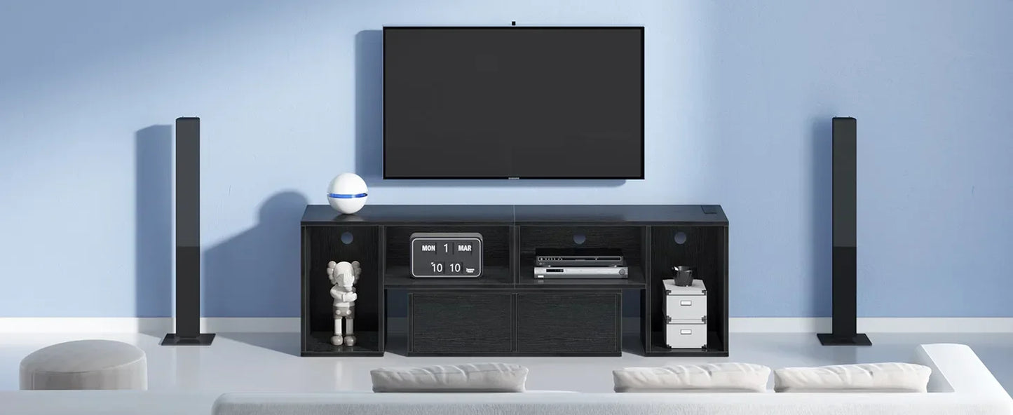 Rolanstar TV Stand, Deformable TV Stand with Power Outlets & LED Strip, Modern Entertainment Cent