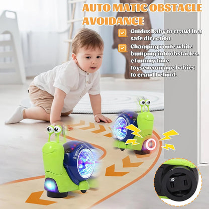 1PC Crawling Snail Baby Toy, Walking Tummy Snail Toy for Babies, Interactive Musical Light up Crawling Toys (Green snail)