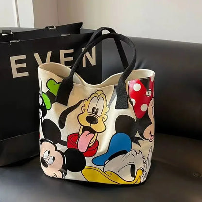 Disney Donald Duck Large Capacity Women's Shoulder Bag Stitch Canvas Bag Women's Simple Student Handbag School Bag