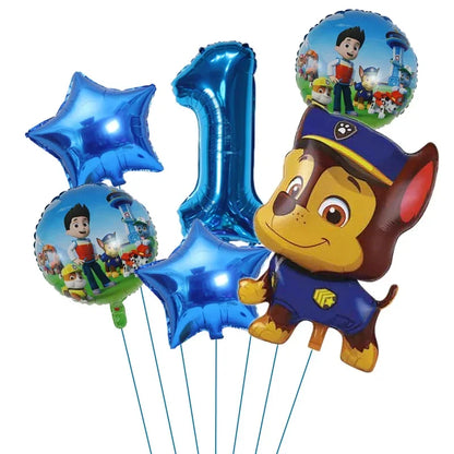 6pcs Cartoon Paw Patrol Theme Foil Balloon Number Balloon Childrens Birthday Party Decoration Baby Gift Party Chase Skye Balloon