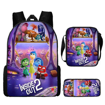 3pcs set Disney School Inside Cartoon Out Printing Backpack with Satchel Pencil Case, Kids Bags Custom Large Capacity Backpack