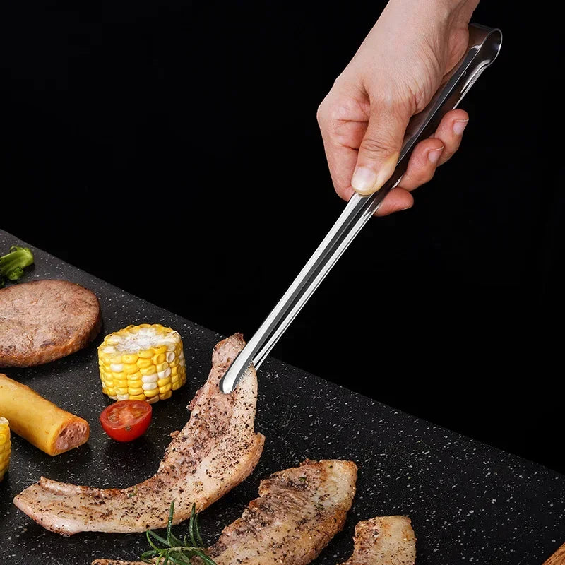 Stainless Steel Grill Tongs Food Clip BBQ Steak Clip Bread Tong Cooking Utensils Party Non-Slip Kitchen Gadgets Accessories BBQ