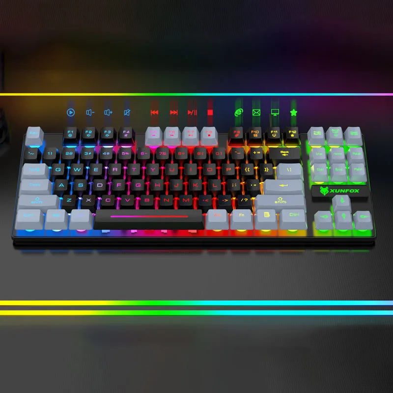 K10 87 Keys LED Luminous Keyboard Home Gaming Keyboards USB Wired Rainbow Backlight Desktop Computer Keyboard Office Accessories