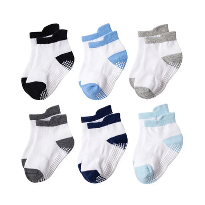 6Pairs Baby's Non-slip Floor Socks For Toddler Kids Boys Indoor Activities Learn To Walk Ankle Socks