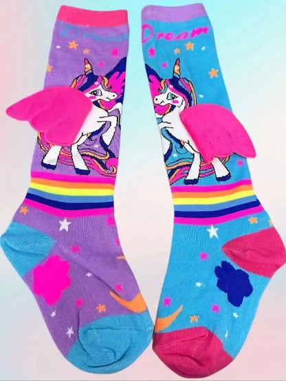 1 Pair of Pony Cotton Cartoon Unicorn Wings Personalized Girl Socks, Suitable As A Gift