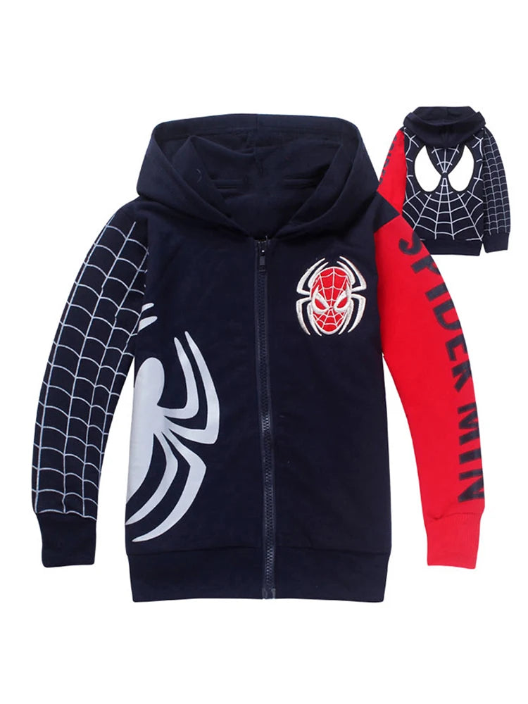 Boys Hoodies Sweatshirts Cartoon Spiderman Kids Outwear Zipper Hooded Clothes Fall 2024 New Spider man Children's Clothing