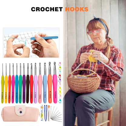 Crochet Hooks Kits with Storage Bag Soft Handle Crochet Needles Yarn Weave Knitting Needles Set DIY Weaving Tool