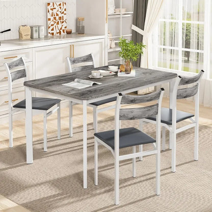 Dining Table Set for 4, 43.3" Dining Room Table with 4 Upholstered PU Leather Chairs, Modern Wood Kitchen Table and Chairs